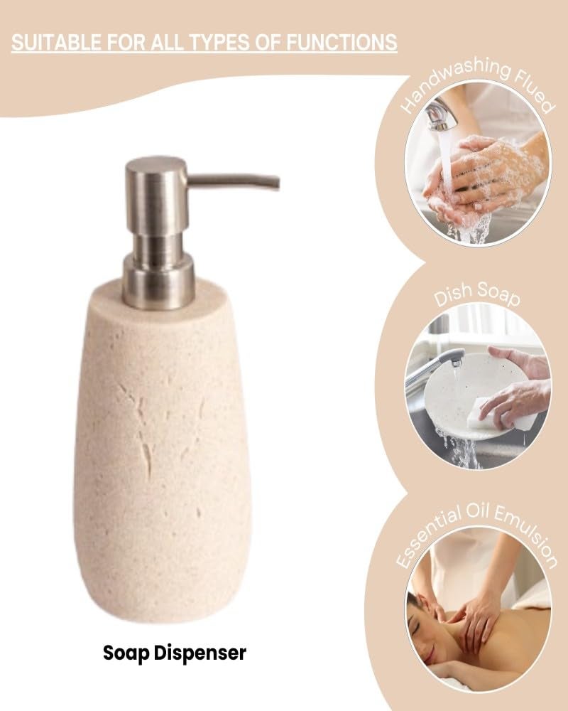 Panço Pano polyresin Bathroom Set of 4 Pcs - Soap Dispenser,Tumbler, Soap Dish, Brush Holder for Bathroom Decor and Home Gift Set (Sand 1) - Image 5