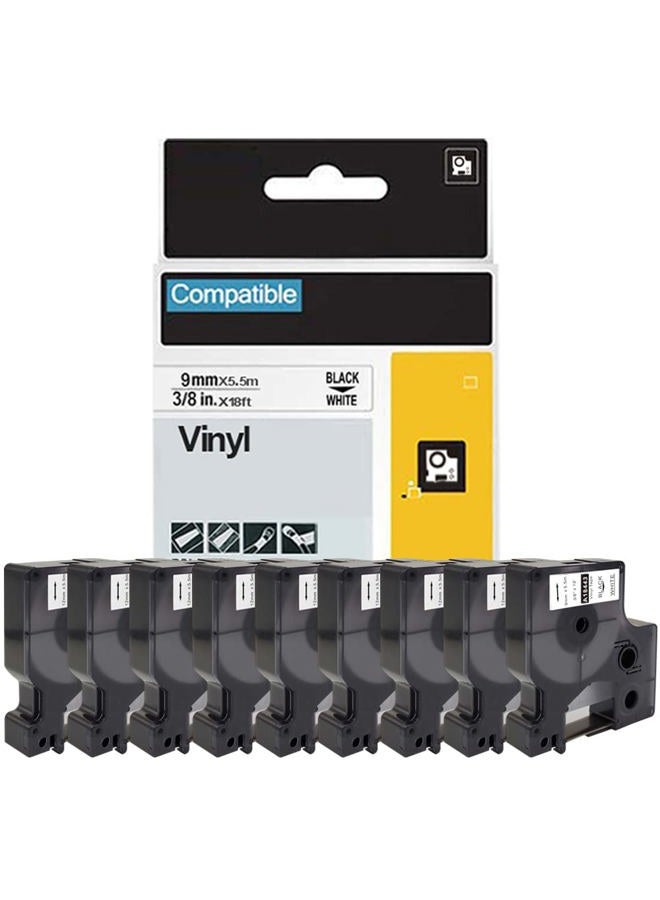 FlyLong 9-Pack Compatible 18443 Label Tapes Replacement for DYMO Permanent Vinyl 9mm Black on White Tapes Compatible with DYMO Rhino 4200 5200 5000 6000 Label Makers - Image 1