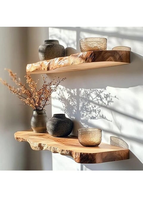 2 Set Of Rectangle Wooden Floating Shelf 70x20 cm