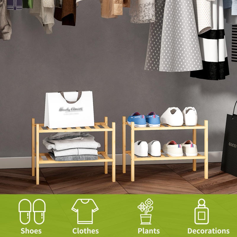 BMOSU 2-Tier Bamboo Small Shoe Rack Premium Stackable Shoe Shelf Storage Organizer for Hallway Closet Living Room Entryway Organizer (Natural Bamboo) - Image 5