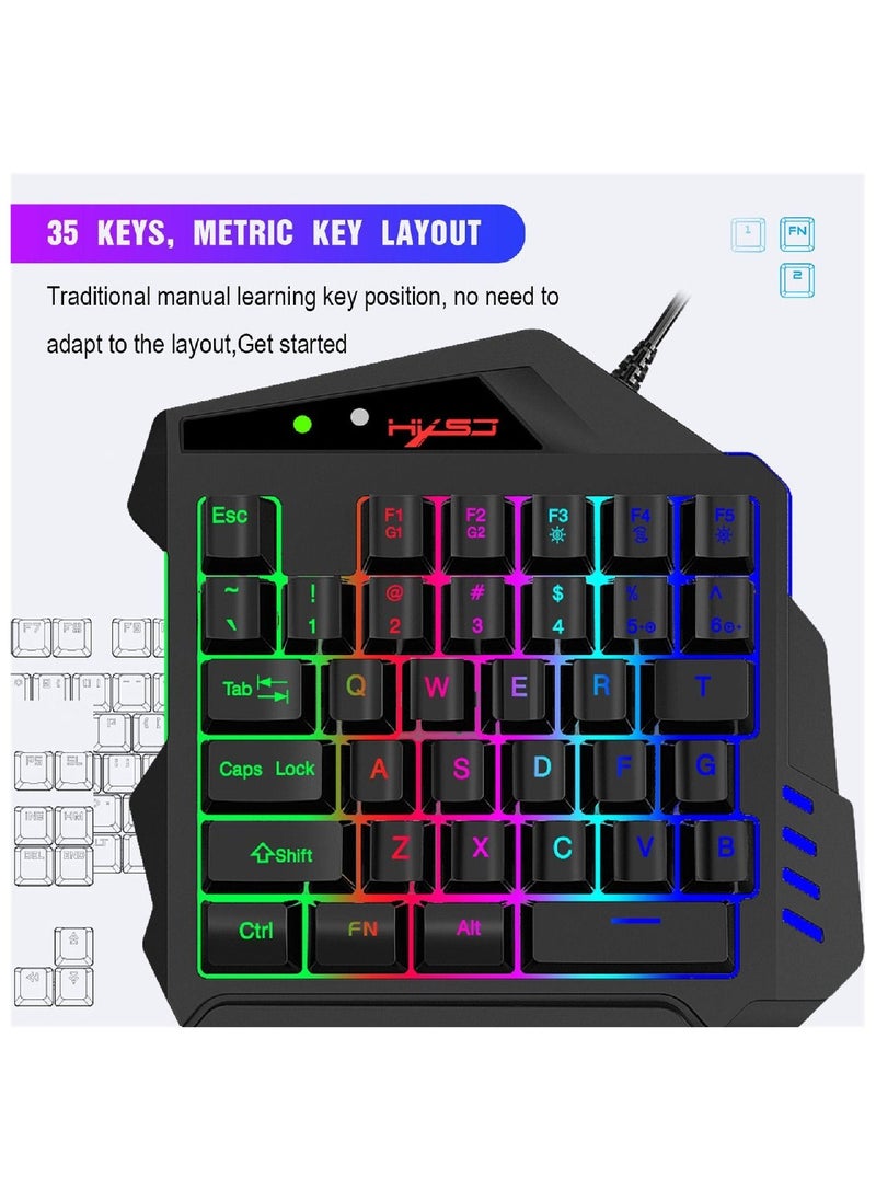 HXSJ - V500 35 Keys Colorful Mixed Light Gaming One-handed Keyboard - Image 1