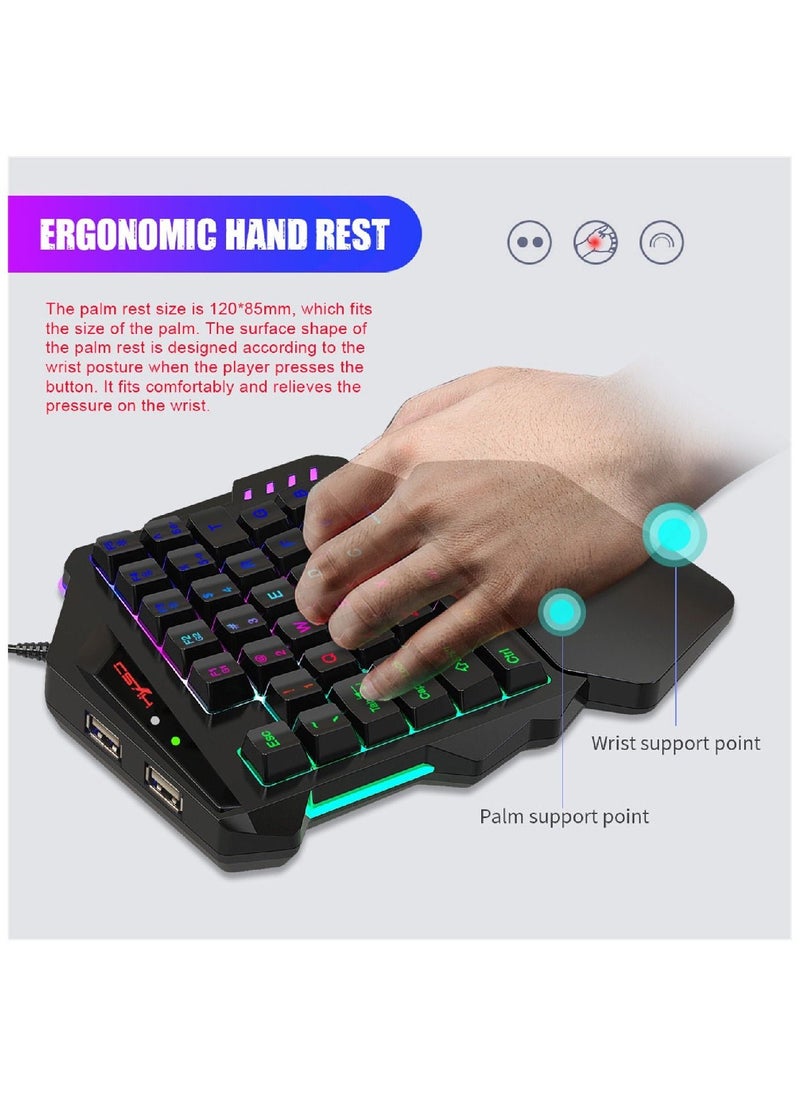 HXSJ - V500 35 Keys Colorful Mixed Light Gaming One-handed Keyboard - Image 1