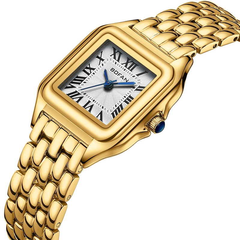 BOFAN Small Gold Watches for Women Easy Reader Ladies Quartz Wrist Watch with Gold Stainless Steel Band,Roman Dial,Water Resistant,Bracelet Adjuster Included - Image 2