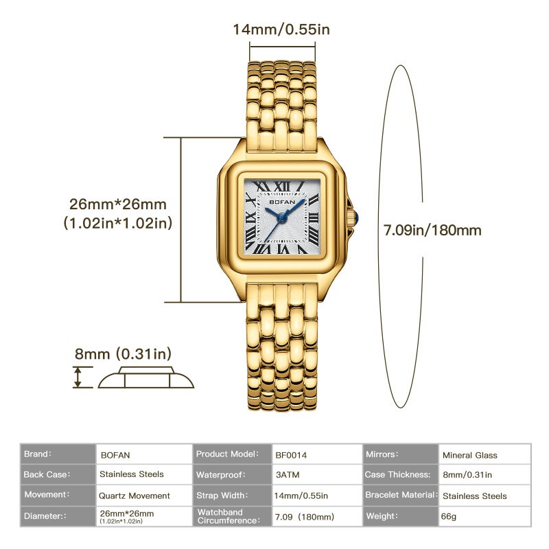 BOFAN Small Gold Watches for Women Easy Reader Ladies Quartz Wrist Watch with Gold Stainless Steel Band,Roman Dial,Water Resistant,Bracelet Adjuster Included - Image 4