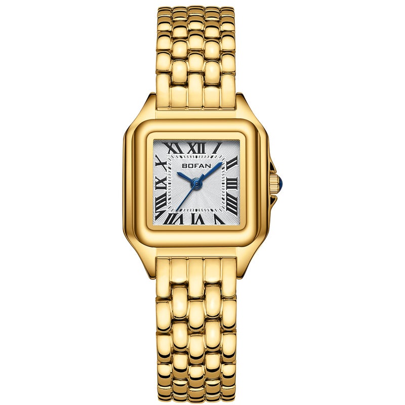 BOFAN Small Gold Watches for Women Easy Reader Ladies Quartz Wrist Watch with Gold Stainless Steel Band,Roman Dial,Water Resistant,Bracelet Adjuster Included - Image 1