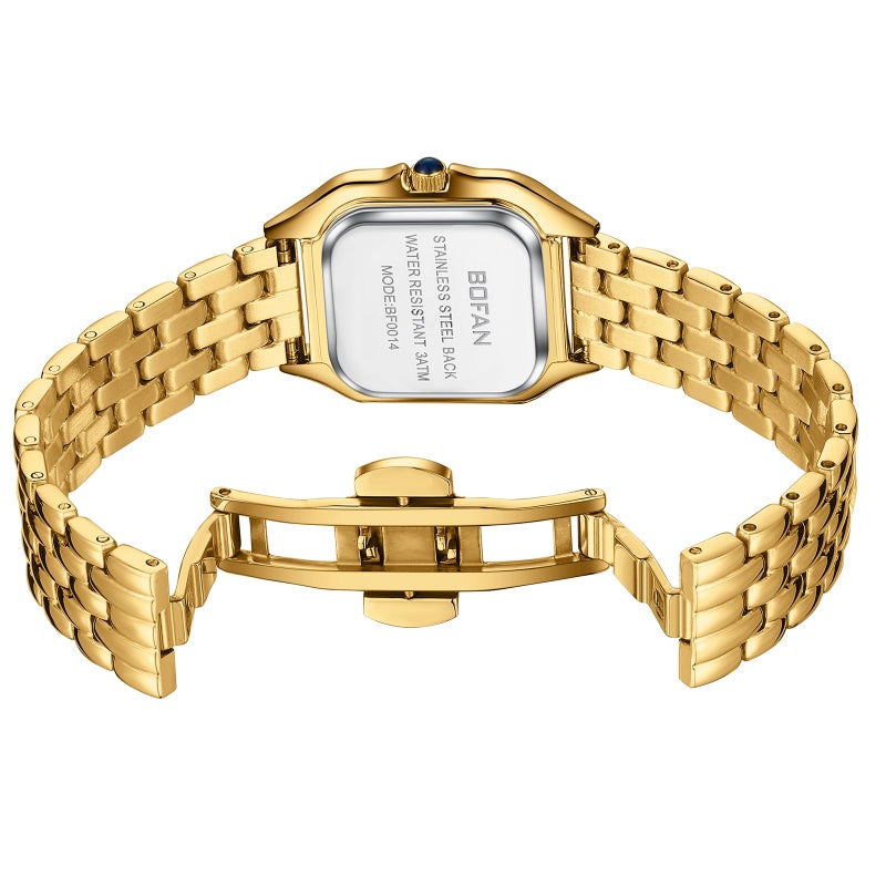 BOFAN Small Gold Watches for Women Easy Reader Ladies Quartz Wrist Watch with Gold Stainless Steel Band,Roman Dial,Water Resistant,Bracelet Adjuster Included - Image 3