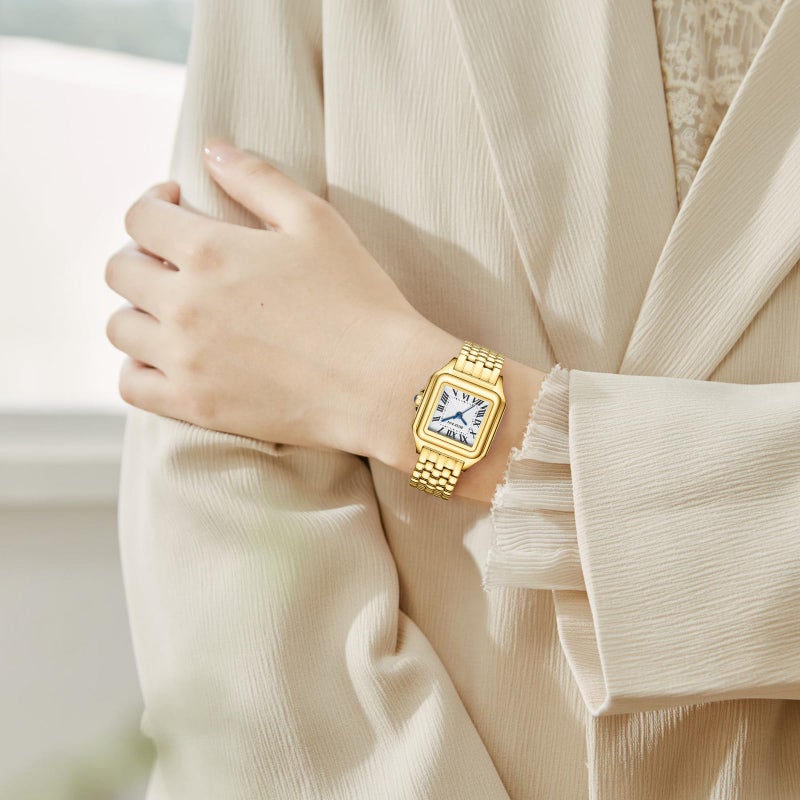 BOFAN Small Gold Watches for Women Easy Reader Ladies Quartz Wrist Watch with Gold Stainless Steel Band,Roman Dial,Water Resistant,Bracelet Adjuster Included - Image 5