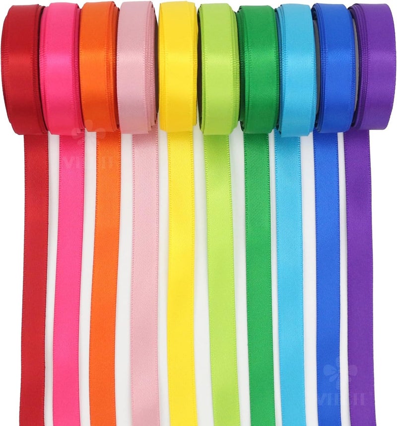 Meedee Rainbow Ribbon Solid Color Assortment 10 Colors Double Face Satin Ribbon for Gift Wrapping Happy Birthday Party Decorations, 3/8" X 5 Yard Each Total 50 Yds Per Package - Image 2