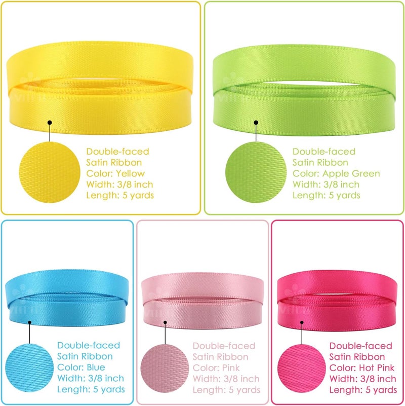 Meedee Rainbow Ribbon Solid Color Assortment 10 Colors Double Face Satin Ribbon for Gift Wrapping Happy Birthday Party Decorations, 3/8" X 5 Yard Each Total 50 Yds Per Package - Image 3