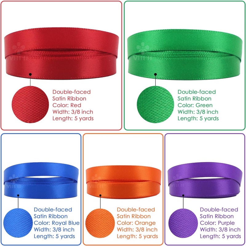 Meedee Rainbow Ribbon Solid Color Assortment 10 Colors Double Face Satin Ribbon for Gift Wrapping Happy Birthday Party Decorations, 3/8" X 5 Yard Each Total 50 Yds Per Package - Image 4