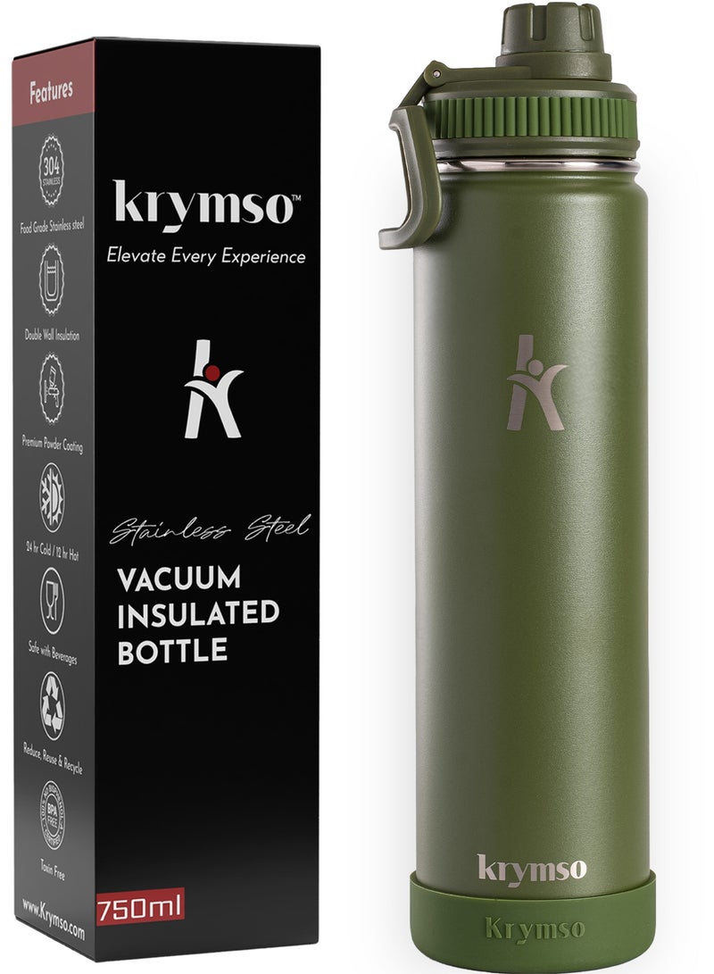 KRYMSO 750ml Stainless Steel Water Bottle, Double Wall Insulated Water Bottle, Leak Proof, BPA Free, Silicone Boot, Thermos Bottle, Cold Hot Bottle for Kids, School, Gym - Image 1