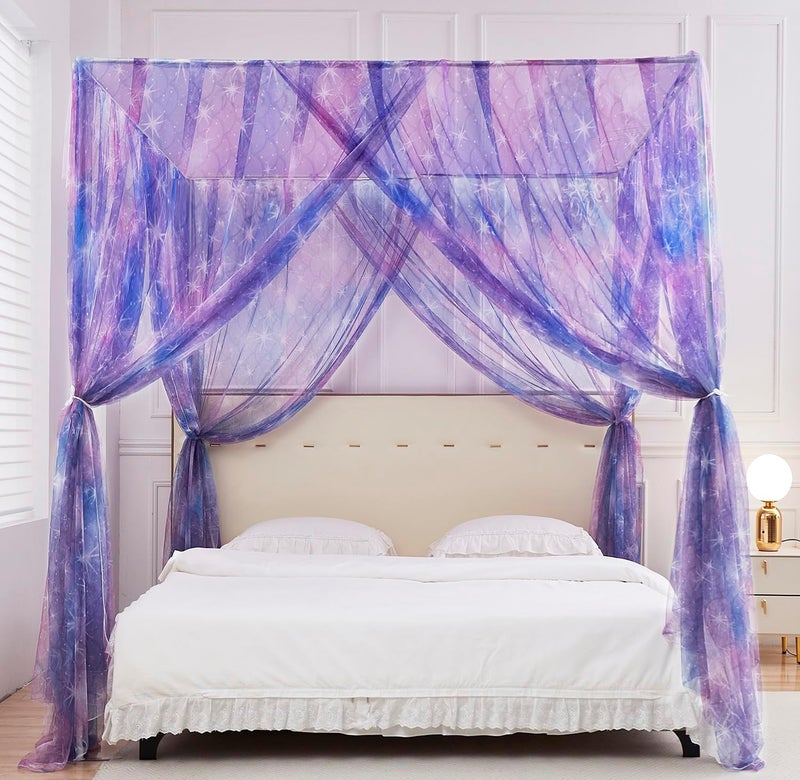 Tie Dye Canopy Bed Curtains, Gradient Ombre Bed Canopy for Girls, Purple-ombre, 57"Wx78.5"Lx78"H, Whimsical/Fantasy - Image 5