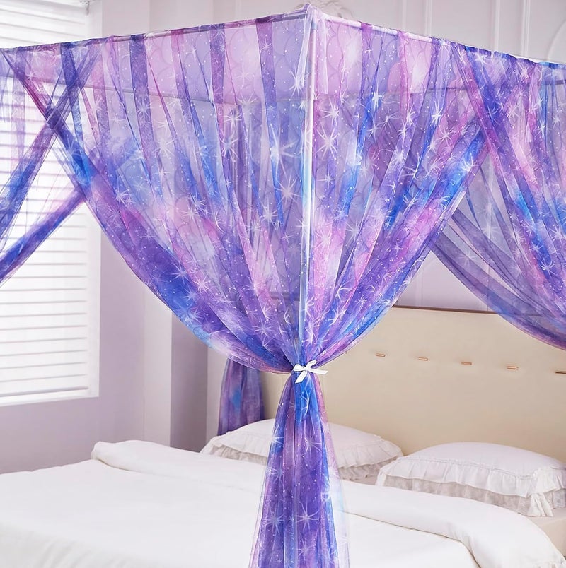 Tie Dye Canopy Bed Curtains, Gradient Ombre Bed Canopy for Girls, Purple-ombre, 57"Wx78.5"Lx78"H, Whimsical/Fantasy - Image 4