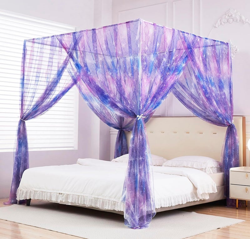 Tie Dye Canopy Bed Curtains, Gradient Ombre Bed Canopy for Girls, Purple-ombre, 57"Wx78.5"Lx78"H, Whimsical/Fantasy - Image 3