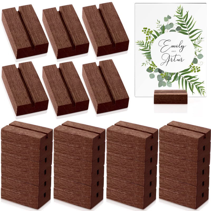 Roowest 25 Pcs Wood Place Card Holder 2 Inch Rustic Table Number Holders Stands Wooden Sign stand Photo Card Display for Wedding Party Birthday Retail Shop Office Pictures Menu Decorations 