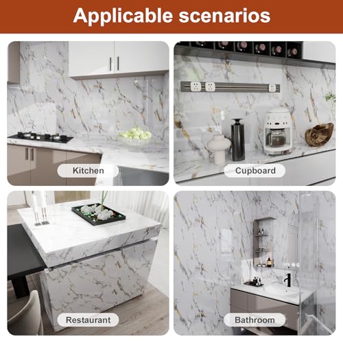 Yun-aeon Thick Marble Contact Paper for Countertops 15.7"x 78.7" - White and Gold Glossy Peel and Stick Wallpaper Self-Adhesive Removable Countertops for Kitchen Bathroom Cabinets - Image 2