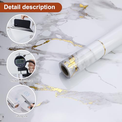 Yun-aeon Thick Marble Contact Paper for Countertops 15.7"x 78.7" - White and Gold Glossy Peel and Stick Wallpaper Self-Adhesive Removable Countertops for Kitchen Bathroom Cabinets - Image 3