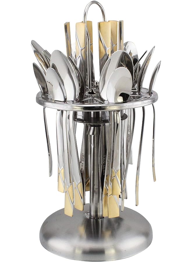 Berger 24 Piece Silverware Flatware Cutlery Set With Round Stand, Stainless Steel Includes 6 Knife, Fork, Tea Spoon, Dinner Mirror Polished, Dishwasher Safe - Image 1