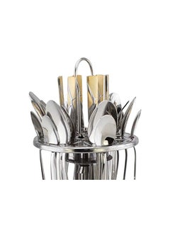 Berger 24 Piece Silverware Flatware Cutlery Set With Round Stand, Stainless Steel Includes 6 Knife, Fork, Tea Spoon, Dinner Mirror Polished, Dishwasher Safe  - Image 4
