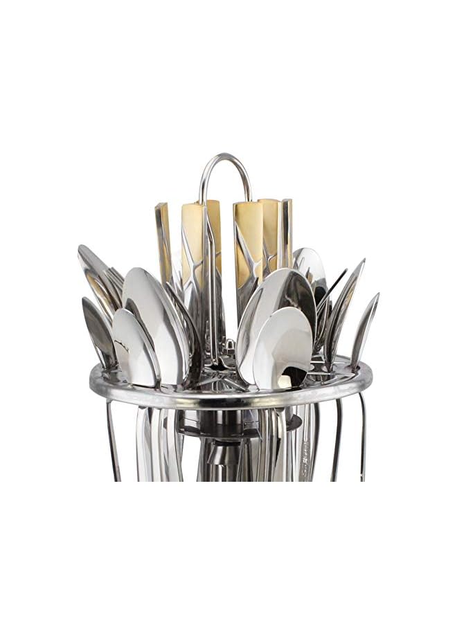 Berger 24 Piece Silverware Flatware Cutlery Set With Round Stand, Stainless Steel Includes 6 Knife, Fork, Tea Spoon, Dinner Mirror Polished, Dishwasher Safe - Image 4