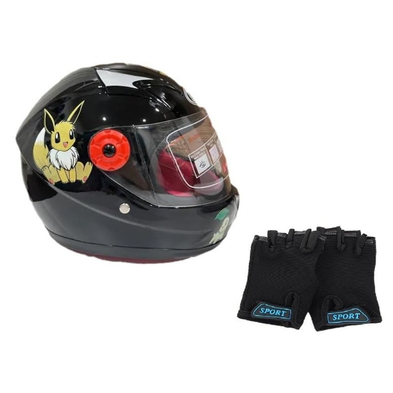 's Full Face Helmet, cartoon style, breathable, strong, durable for Bicycle, Skateboard, Scooter, motorcycle 2 years to 12 years with kids gloves for safety - Image 1