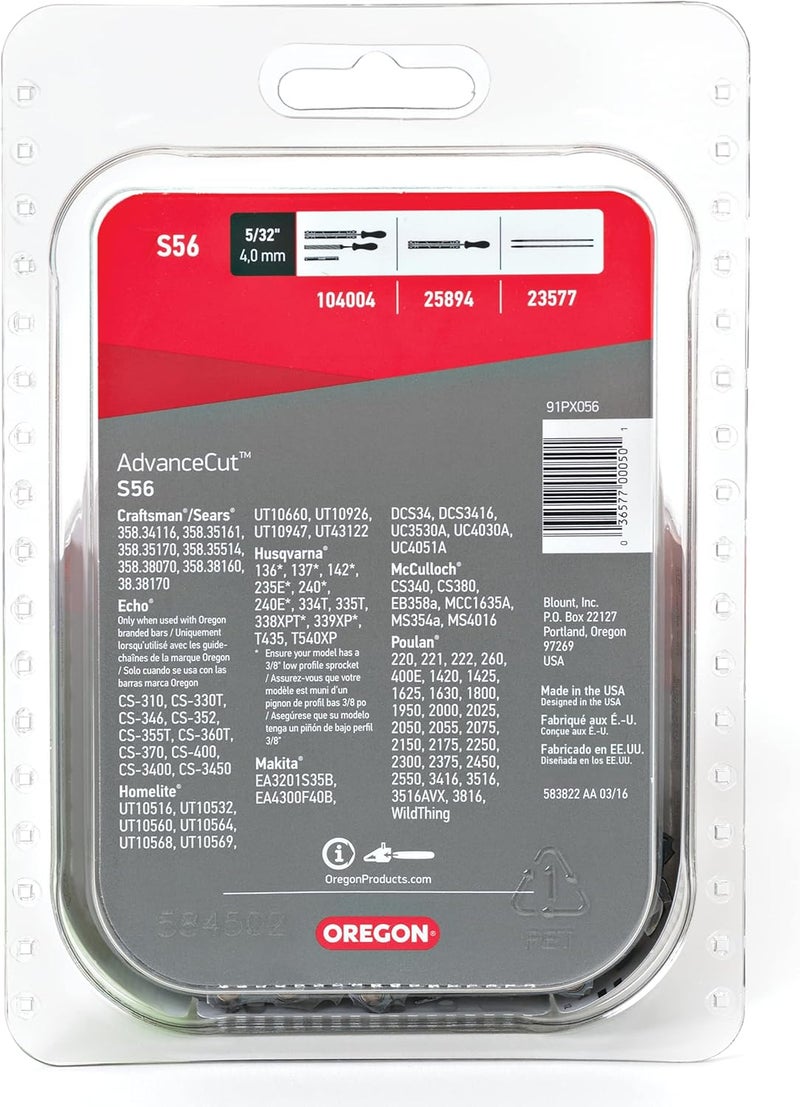 Oregon S56 AdvanceCut Chainsaw Chain for 16-Inch Bar, 56 Drive Links, Low-Kickback, fits Makita, Echo, Husqvarna, Wen and More - Image 1