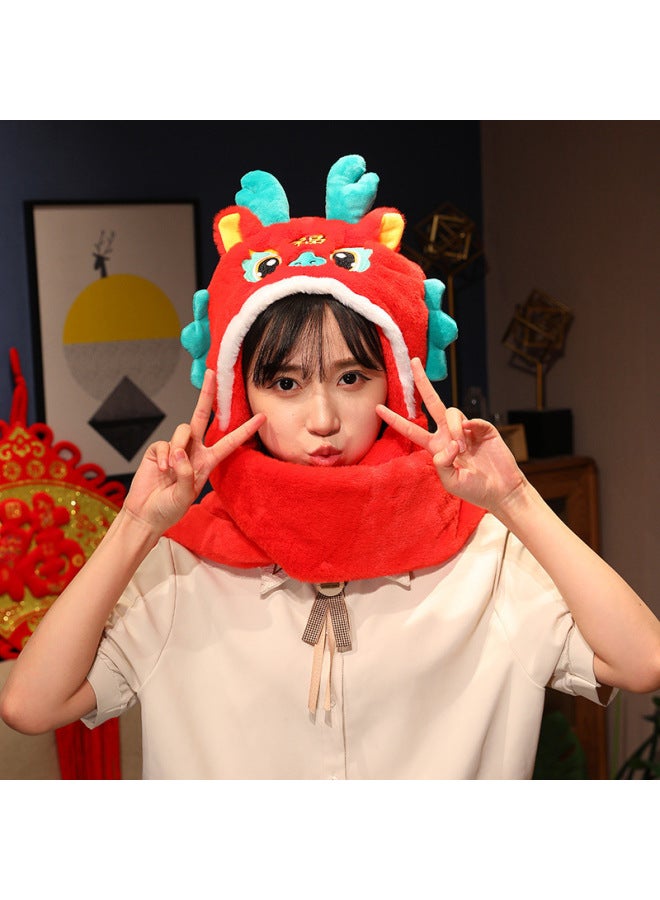 Cute Year Of The Dragon Mascot Warm Hand Plush Toy Zodiac Doll Open Door Activity Gift Scarf Red Envelope-Specifications:Scarf Cap 100-35cm 0.23kg  - Image 3