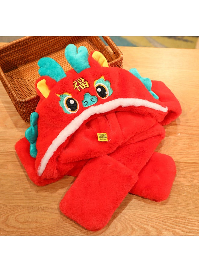 Cute Year Of The Dragon Mascot Warm Hand Plush Toy Zodiac Doll Open Door Activity Gift Scarf Red Envelope-Specifications:Scarf Cap 100-35cm 0.23kg  - Image 1