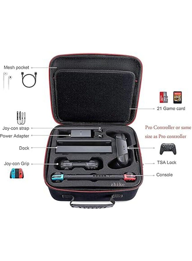 Nintendo Switch/Switch OLED Storage Case with 21 Game Card Slots, Portable Carry Case, Pro Console Controller and Hard Case for Accessories