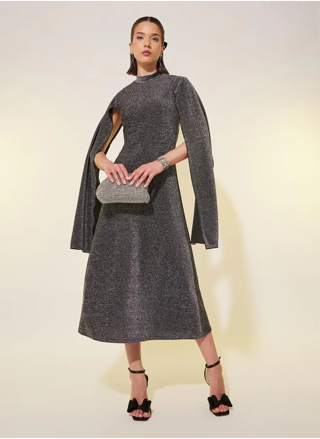 Styli Metallic Design High Neck Sheath Midi Dress