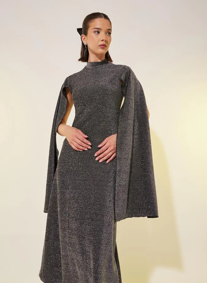 Take Two Shimmering Cape Sleeve Dress
