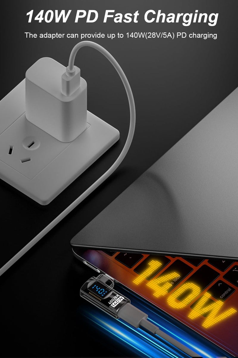 Jadebones 2 Pack 90 Degree USB C Adapter with Digital Display, 140W Right Angle USB-C Male to Female Connector for iPhone 16/15 Series, MacBook, Support Voltage, Current and Power Smart LED Display - Image 3