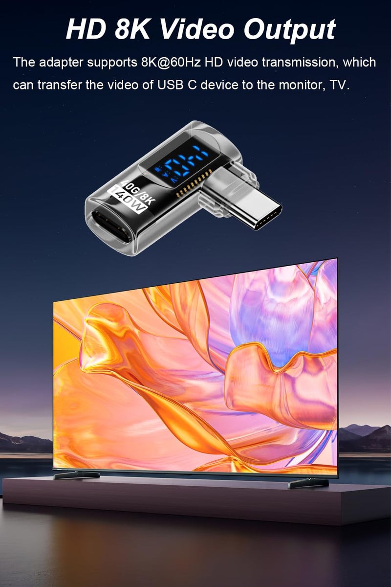 Jadebones 2 Pack 90 Degree USB C Adapter with Digital Display, 140W Right Angle USB-C Male to Female Connector for iPhone 16/15 Series, MacBook, Support Voltage, Current and Power Smart LED Display - Image 5