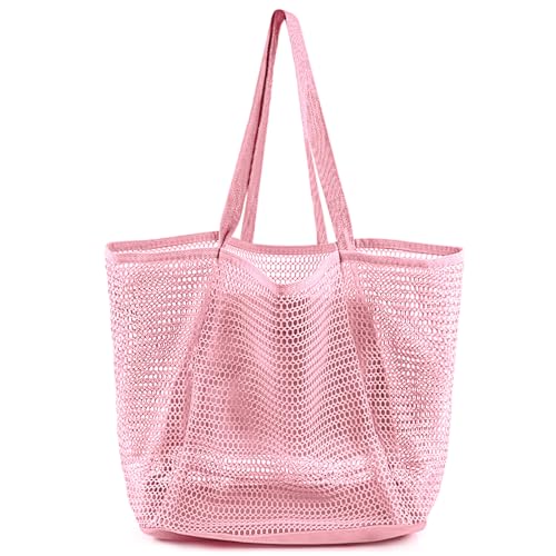 HOHOM Beach Bags for Women Summer Travel Mesh Tote Bag with Large Inner Pocket Sandproof Woven Shoulder Handbag Swim Pool Bag Suit for Family Vacation Essentials - Image 1