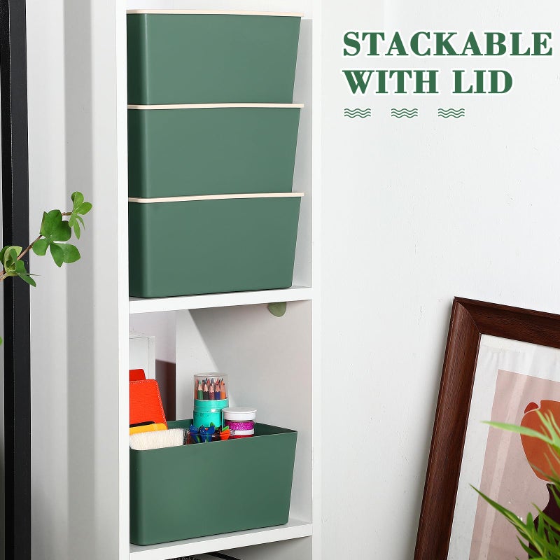 Menkxi 4 Pcs Storage Bins with Lids Plastic Stackable Containers for Organizing Shelves Christmas Ornament Box Baskets(Green,Small) - Image 4