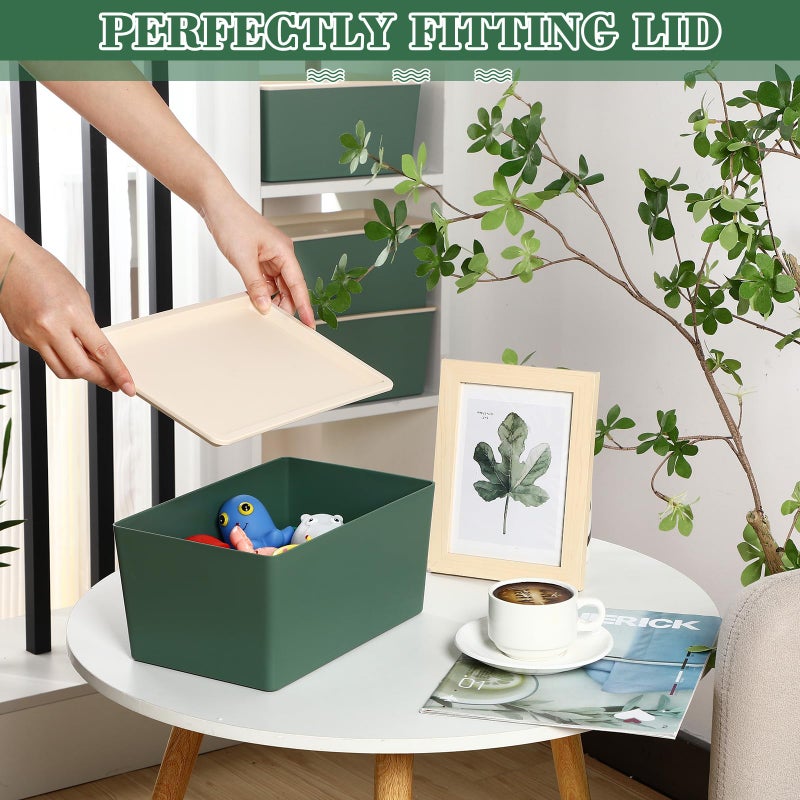 Menkxi 4 Pcs Storage Bins with Lids Plastic Stackable Containers for Organizing Shelves Christmas Ornament Box Baskets(Green,Small) - Image 3