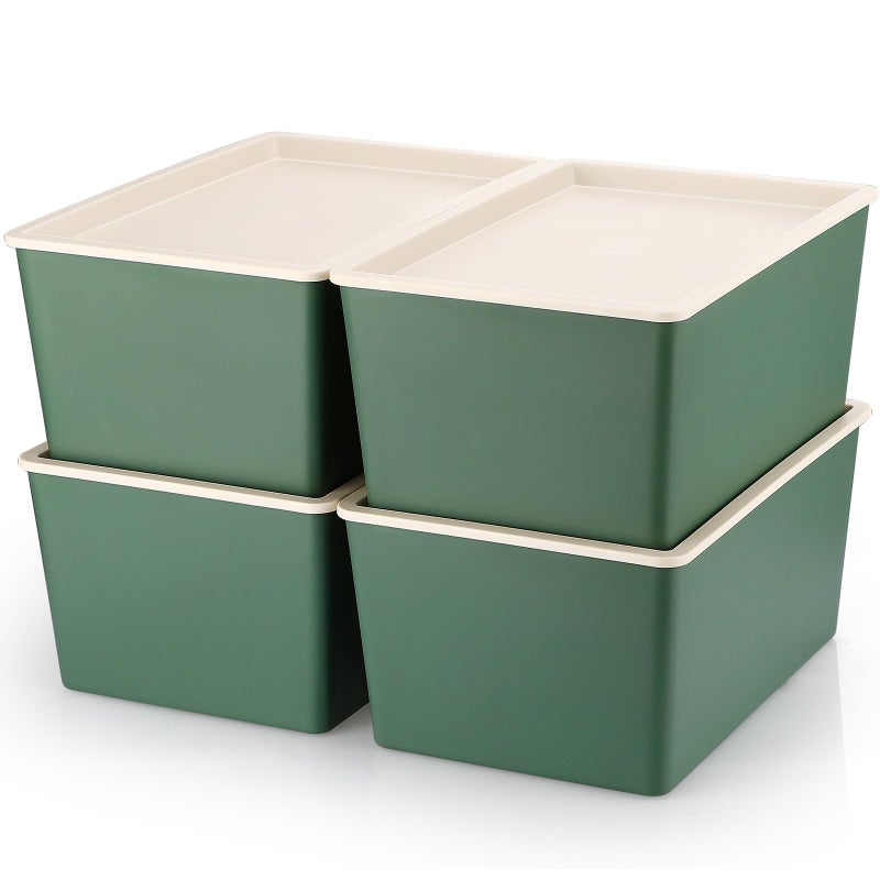 Menkxi 4 Pcs Storage Bins with Lids Plastic Stackable Containers for Organizing Shelves Christmas Ornament Box Baskets(Green,Small) - Image 1
