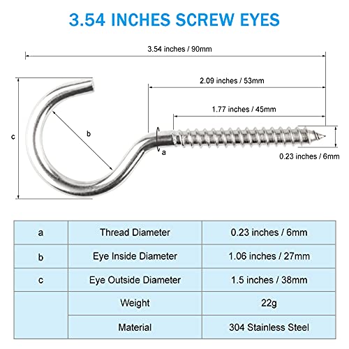 Dogagroom 3.5 Inch 304 Stainless Steel Screw Hooks - 12 Pcs Heavy Duty Ceiling, Wall, Cup Hooks for Plants, Kitchen, Mugs - Image 2