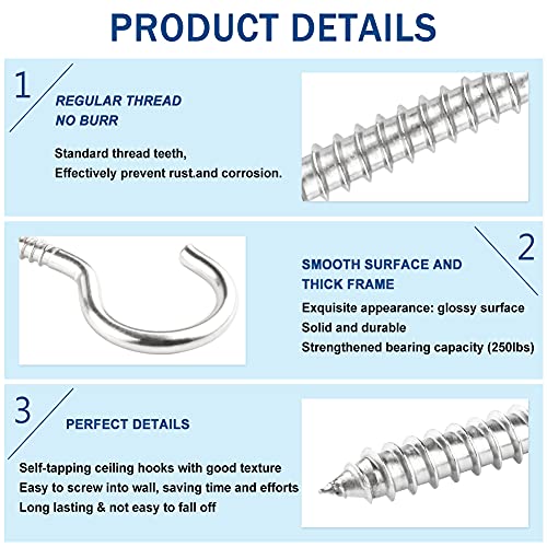 Dogagroom 3.5 Inch 304 Stainless Steel Screw Hooks - 12 Pcs Heavy Duty Ceiling, Wall, Cup Hooks for Plants, Kitchen, Mugs - Image 4