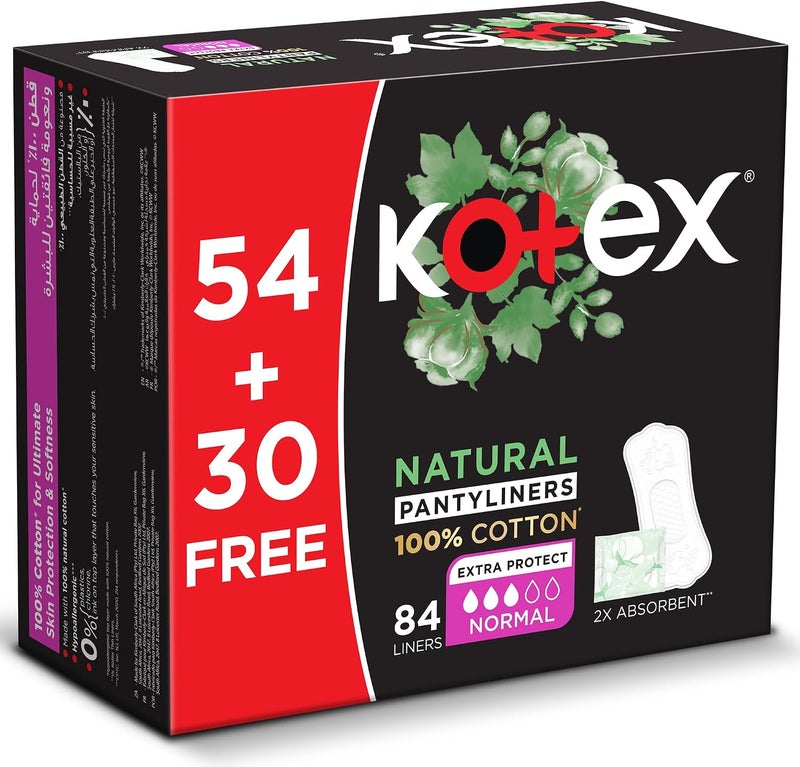 Kotex Natural Panty Liners, 100% Cotton, Normal Size, 84 Daily Panty Liners - Image 2