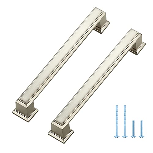Ravinte Hardware 10 Pack Brushed Nickel Cabinet Pulls, 5 Inch (128mm) Hole Center Zinc Alloy Drawer Handles for Kitchen Cabinets, Cupboards, Dressers, Square Solid Metal Hardware - Image 1