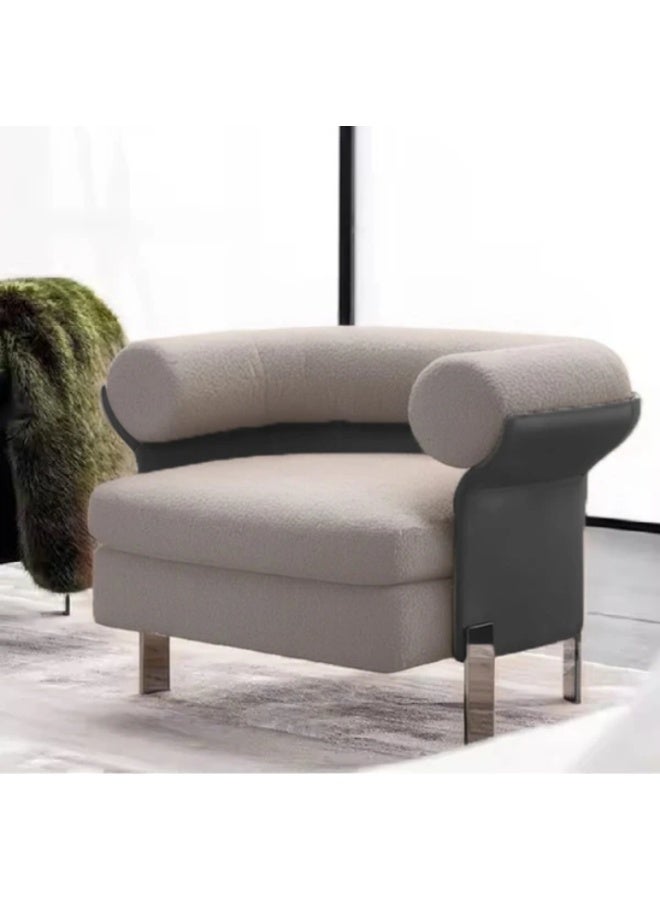 YI ONE Single Sofa Chair – Light Grey Fabric with Leather Coated Armrest & Metal Legs, Washable Modern Sofa Chair for Living Room, 900×830×550 mm - Image 1