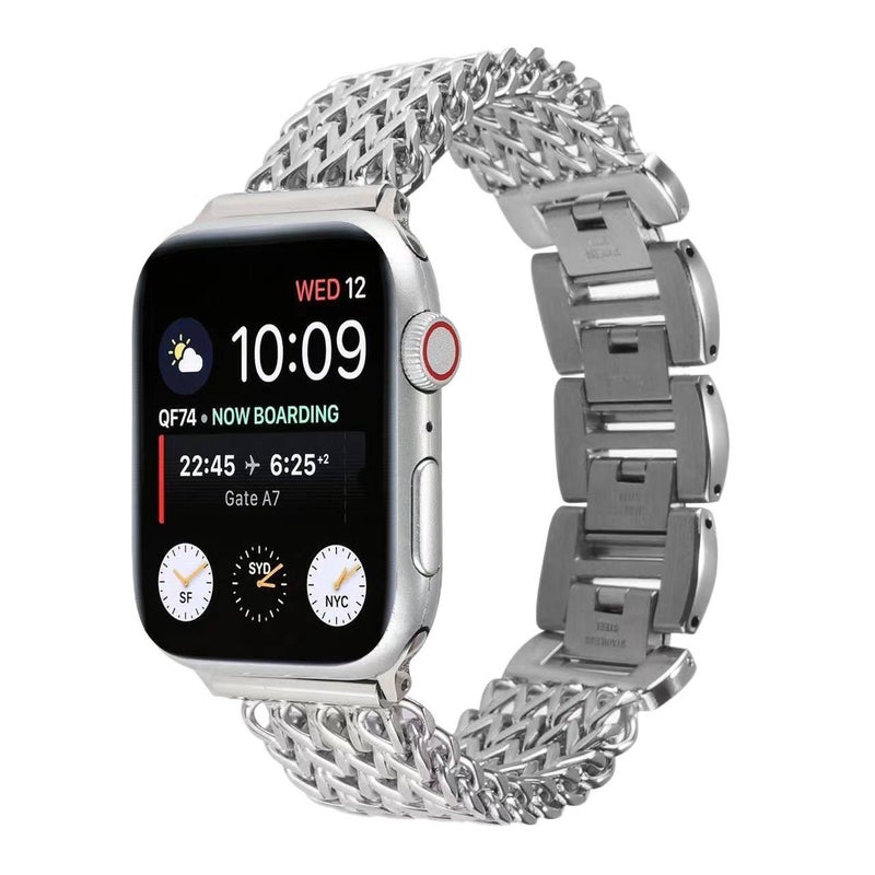 سوار ساعة ذكية باللون فضي قابل للتعديل سوار نايلون حلقي متوافق مع Apple Watch 38/40/41/42/44/45/49mm بملاءمة قابلة للتعديل وحزام بديل - Image 3