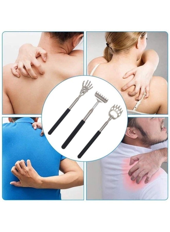 حزمة تحتوي على 3 أنواع مختلفة من مساعدات الحكة المعدنية المحمولة المتمددة بأعمدة مطاطية لليدين، أدوات تدليك الظهر الممتدة، هدايا تناسب الرجال والنساء والأطفال والبالغين. - Image 2