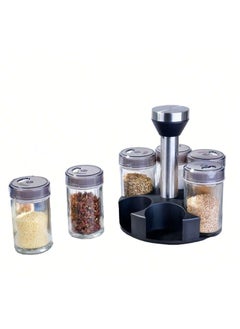 Arabest 6-Jar Spice Rack Set with Revolving Stand - Airtight Jars for Spices, Salt, Sugar, Coffee Powder - Compact, Stylish, and Durable Kitchen Storage  - Image 3