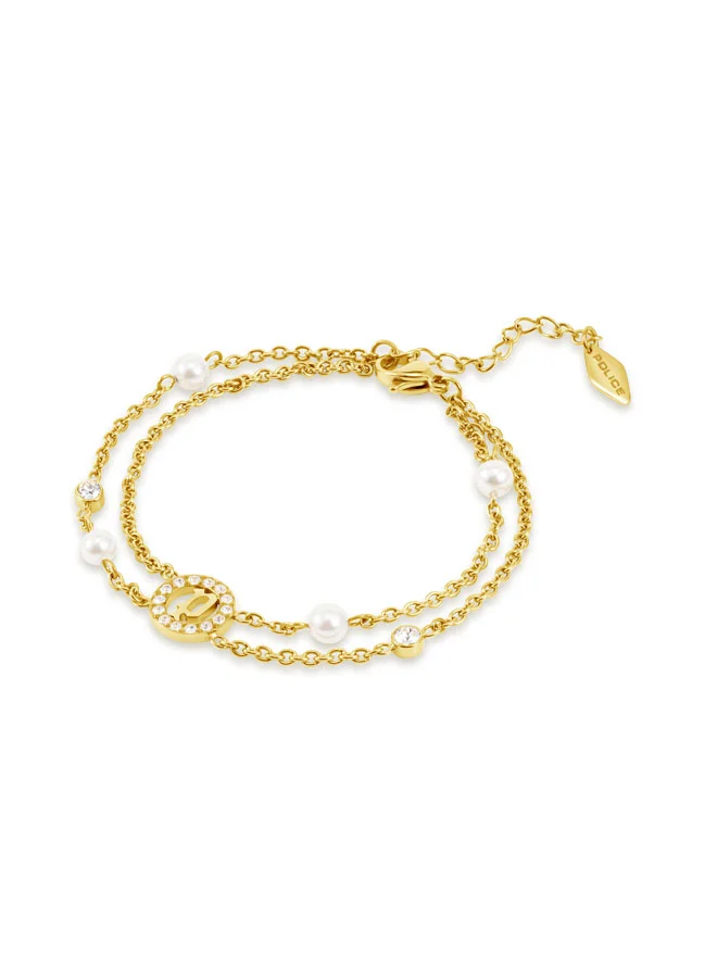 بوليس Element Gold Pearl & Crystals Pendant Motif Double Chain Bracelet for Women