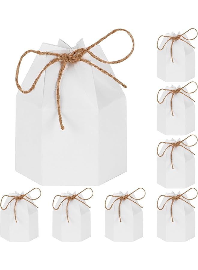 The Bros Paper Gift Boxes, 50 Pack Hexagon Paper Box With Twines, Candy Favor Gift Boxes, Kraft Paper Hexagon Box, Foldable Treat Candy Box Gift Packing Wrap for Wedding, Birthday Party - Image 1