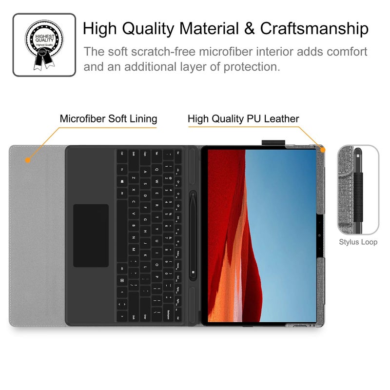 Fintie Case for Microsoft Surface Pro X (2021/2020/2019) - Multiple Angle Viewing Portfolio Business Cover with Pocket for 13 Inch New Surface Pro X, Compatible w/Type Cover Keyboard, Gray - Image 3