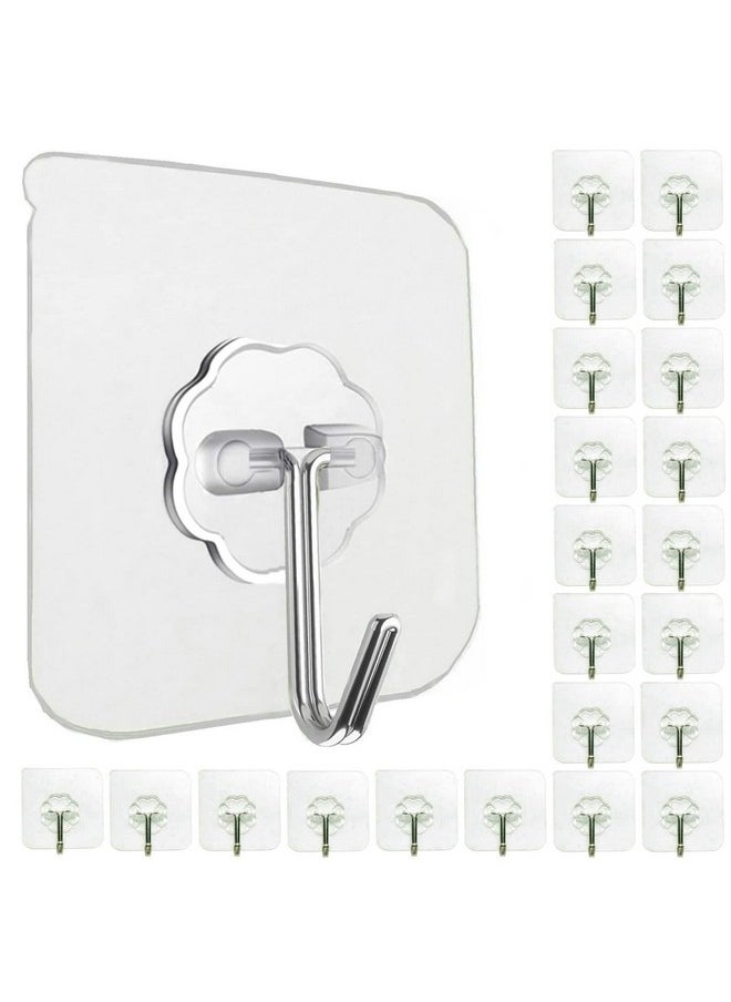 Jwxstore Jwxstore Stainless Steel Adhesive Hooks Bathroom Kitchen Wall Hooks, No Nail Sticky Hangers with Reusable Utility Towel Bath Ceiling 24 Pack 22Lbs Heavy Duty Waterproof and Oilproof Transperent  - Image 1