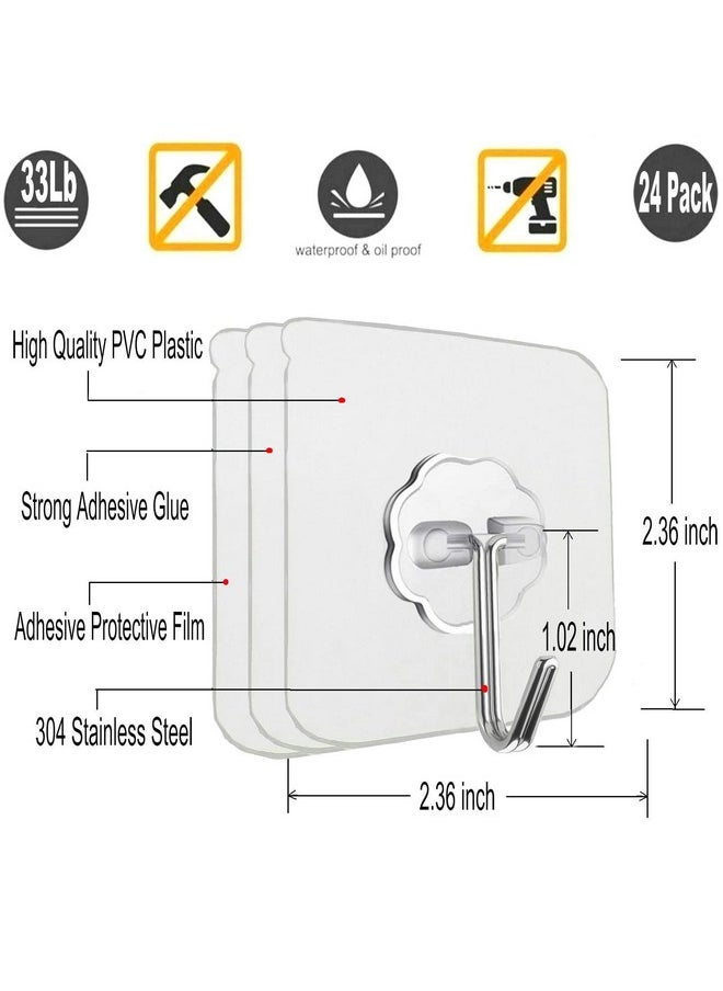 Jwxstore Jwxstore Stainless Steel Adhesive Hooks Bathroom Kitchen Wall Hooks, No Nail Sticky Hangers with Reusable Utility Towel Bath Ceiling 24 Pack 22Lbs Heavy Duty Waterproof and Oilproof Transperent  - Image 2